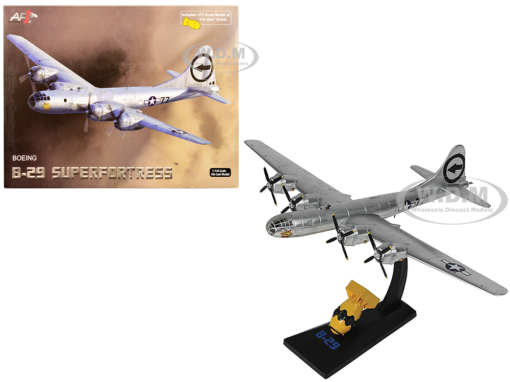 Boeing B-29 Superfortress Bomber Aircraft U.S. Air Force "Bockscar" with 1/72 Scale "Fat Man" Bomb Replica 1/144 Diecast Model by Air Force 1