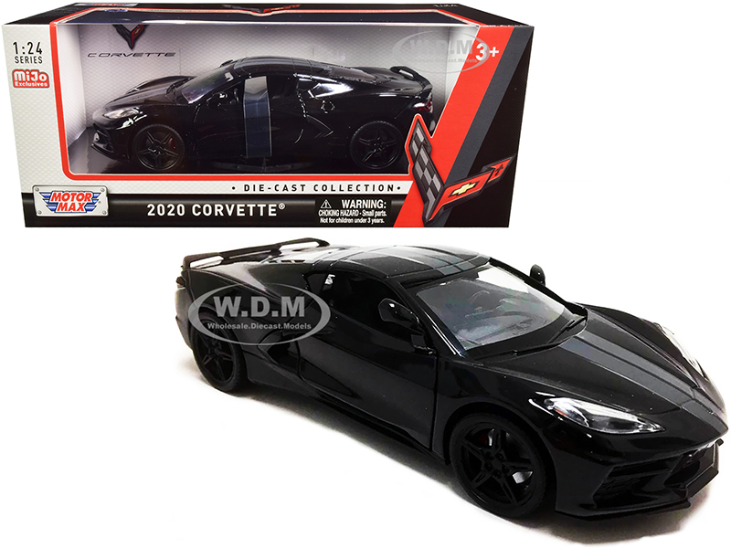 2020 Chevrolet Corvette C8 Stingray Black with Gray Stripes 1/24 Diecast Model Car by Motormax