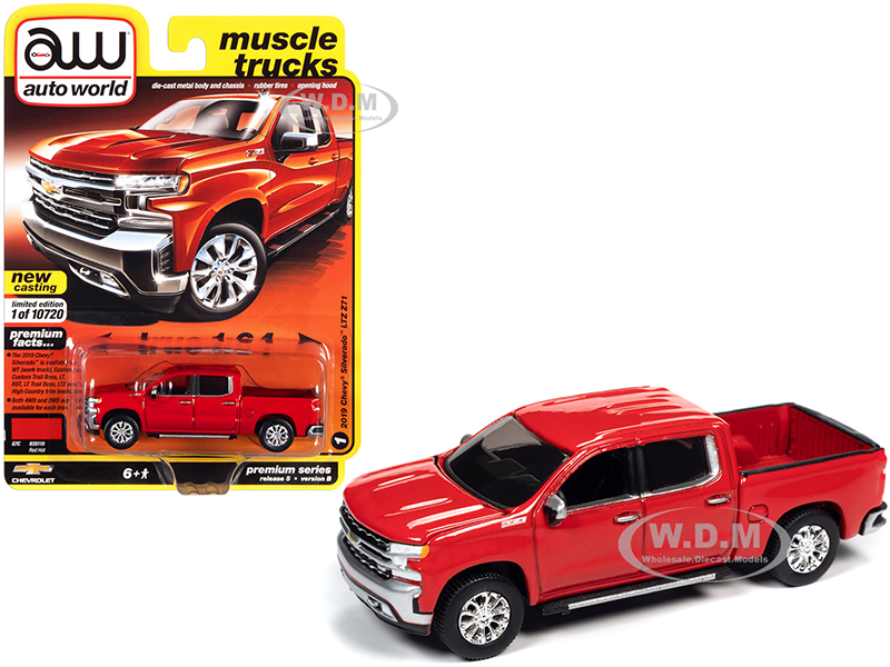Image of 2019 Chevrolet Silverado LTZ Z71 Pickup Truck Red Hot "Muscle Trucks" Limited Edition to 10720 pieces Worldwide 1/64 Diecast Model Car by Autoworld