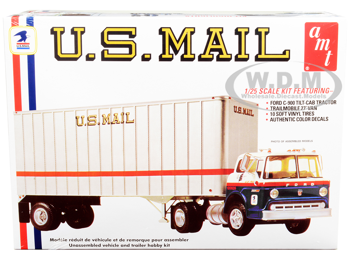 Skill 3 Model Kit Ford C900 Truck Tractor with Trailer "U.S. Mail" 1/25 Scale Model by AMT