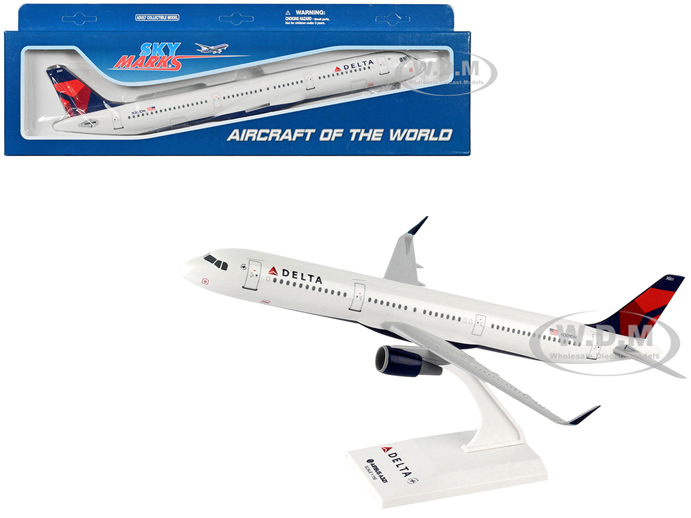 Airbus A321 Commercial Aircraft Delta Air Lines (N301DN) White with Red and Blue Tail (Snap-Fit) 1/150 Plastic Model by Skymarks