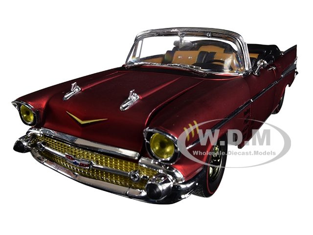 Image of 1957 Chevrolet Bel Air Convertible Satin Red "Auto-Mods" Limited Edition to 5880 pieces Worldwide 1/24 Diecast Model Car by M2 Machines