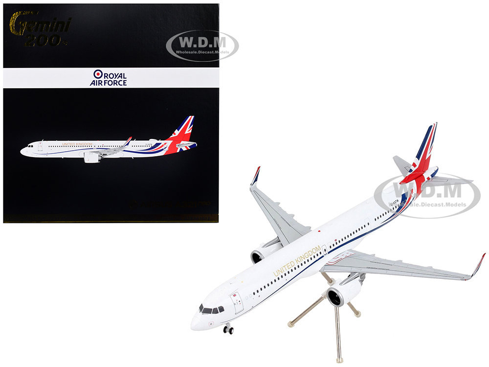 Airbus A321neo Commercial Aircraft British Royal Air Force White with United Kingdom Flag Graphics Gemini 200 Series 1/200 Diecast Model Airplane by GeminiJets