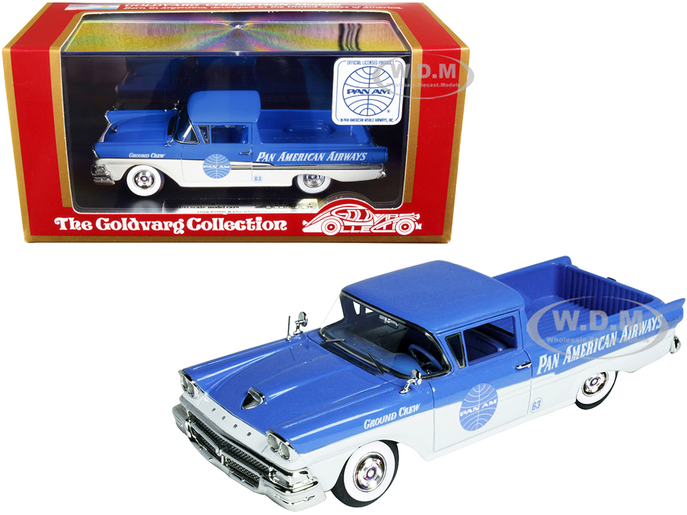 1958 Ford Ranchero Ground Crew Car Blue and White "Pan American Airways" Limited Edition to 220 pieces Worldwide 1/43 Model Car by Goldvarg Collectio