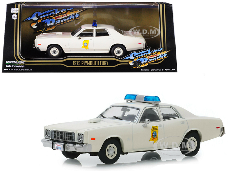 1975 Plymouth Fury "mississippi Highway Patrol" Cream "smokey And The Bandit" (1977) Movie 1/43 Diecast Model Car By Greenlight