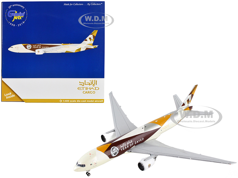Boeing 777F Commercial Aircraft Etihad Cargo - Year of Zayed White with Graphics 1/400 Diecast Model Airplane by GeminiJets