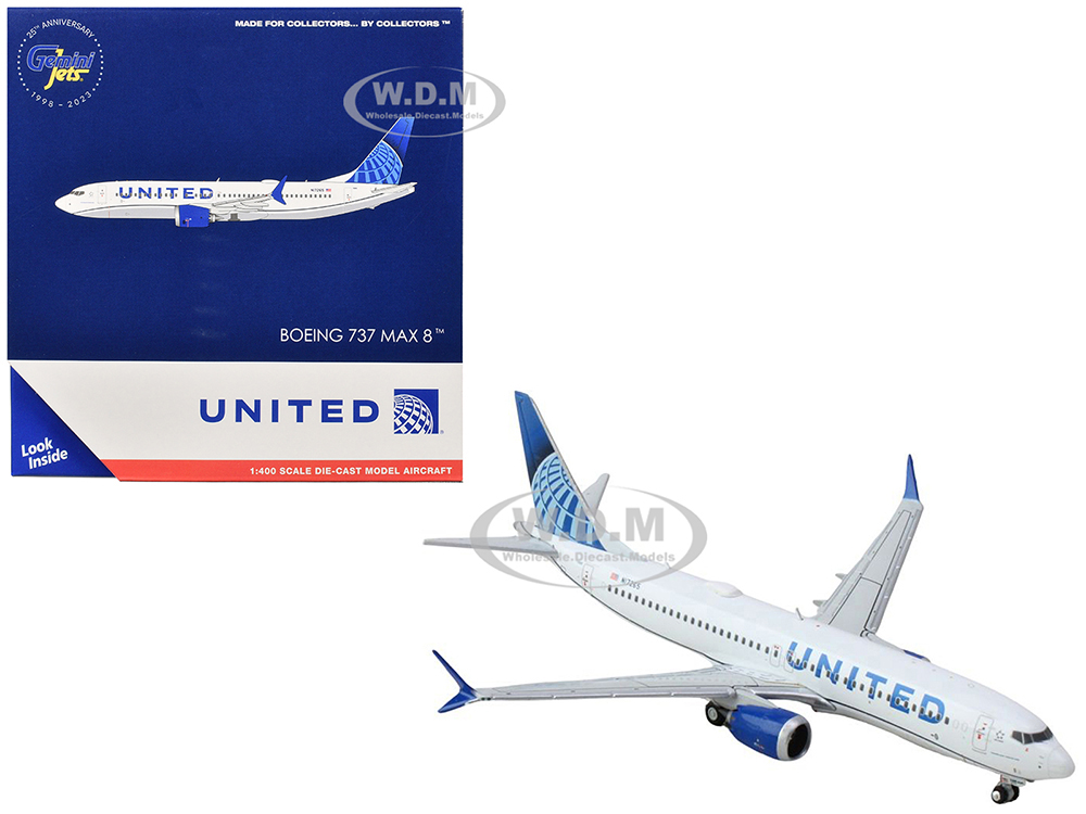 Boeing 737 MAX 8 Commercial Aircraft United Airlines (N17265) White with Blue Tail 1/400 Diecast Model Airplane by GeminiJets