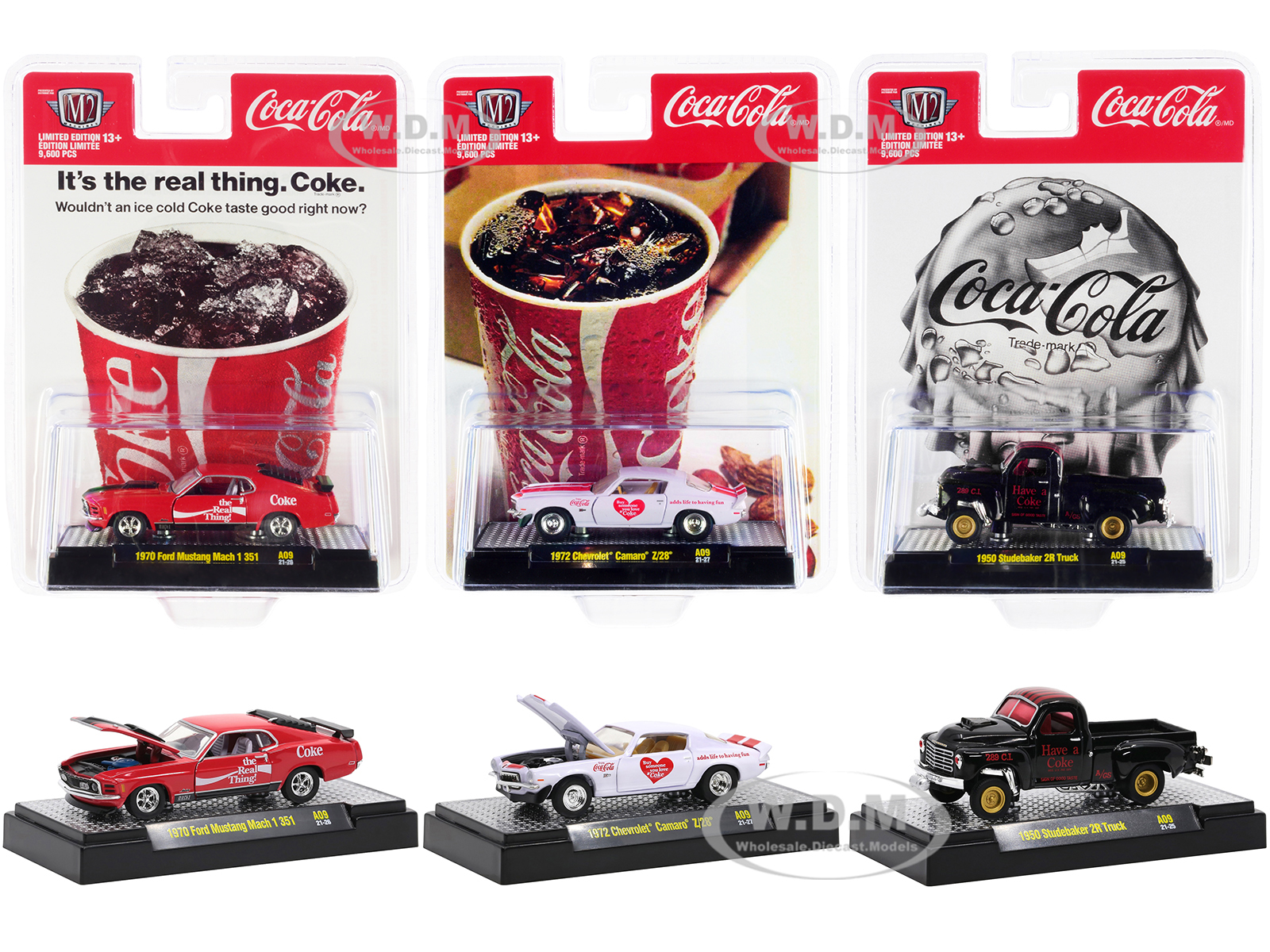 "Coca-Cola" Set of 3 pieces Release 9 Limited Edition to 9600 pieces Worldwide 1/64 Diecast Model Cars by M2 Machines