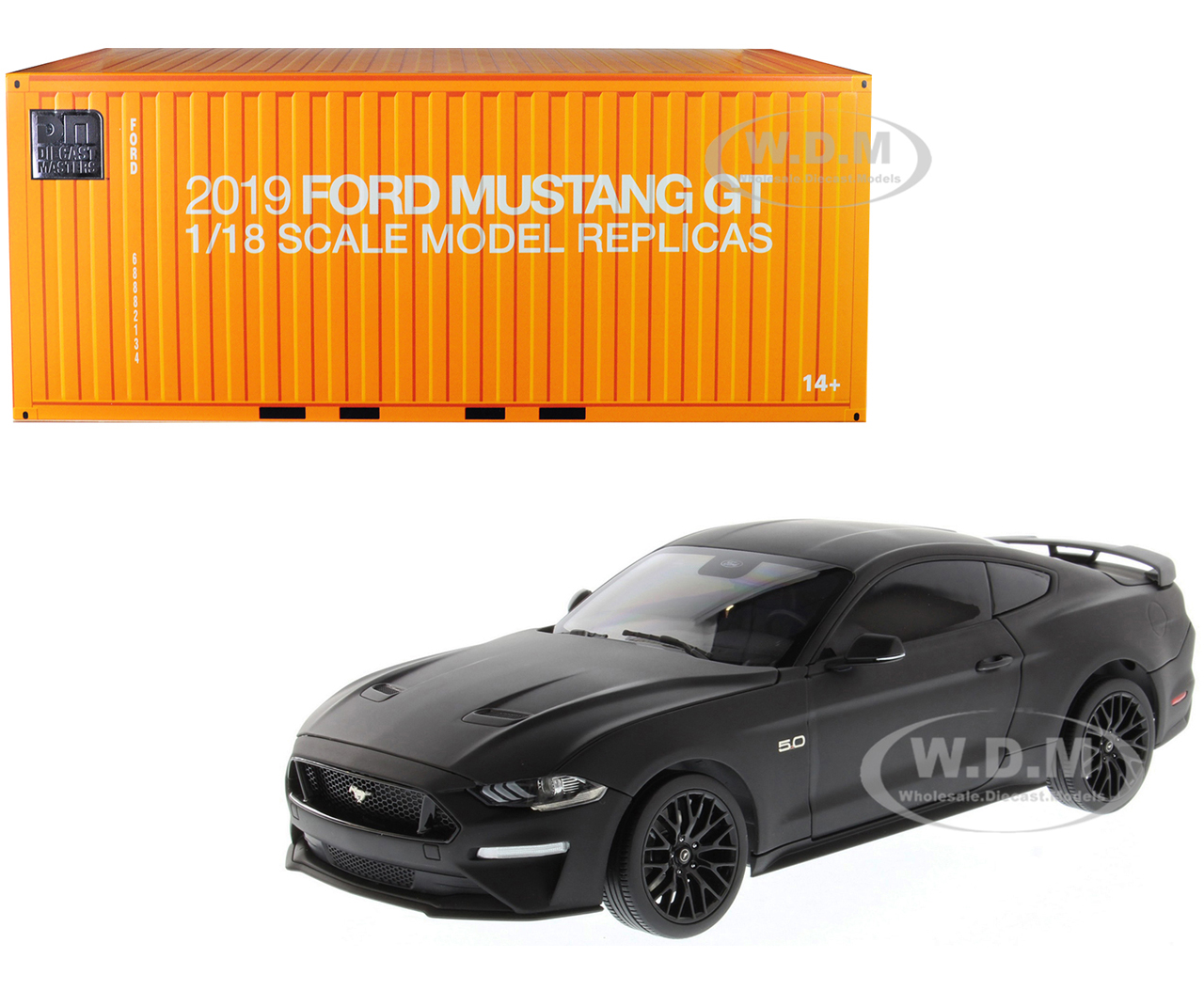 2019 Ford Mustang Gt 5.0 Coupe Matt Black 1/18 Diecast Model Car By Diecast Masters