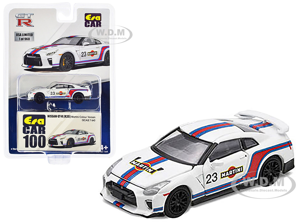 Nissan GT-R (R35) 23 White with Blue and Red Stripes "Martini Racing" Limited Edition to 960 pieces Worldwide 1/64 Diecast Model Car by Era Car
