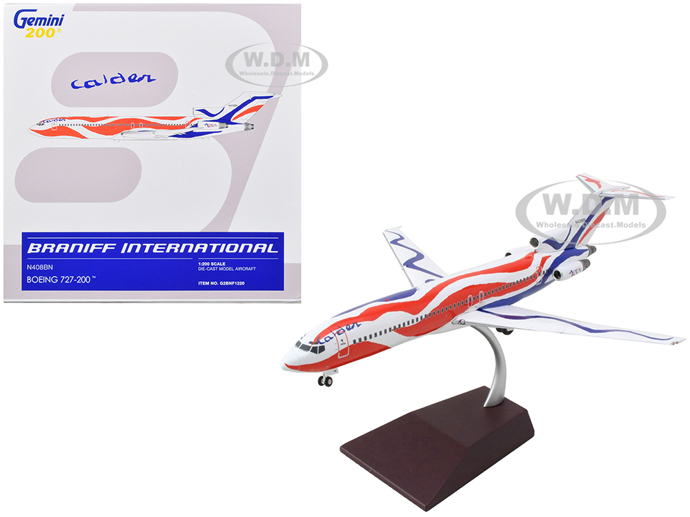 Boeing 727-200 Commercial Aircraft Braniff International Airways - Calder Bicentennial Livery White with Red and Blue Stripes Gemini 200 Series 1/200 Diecast Model Airplane by GeminiJets