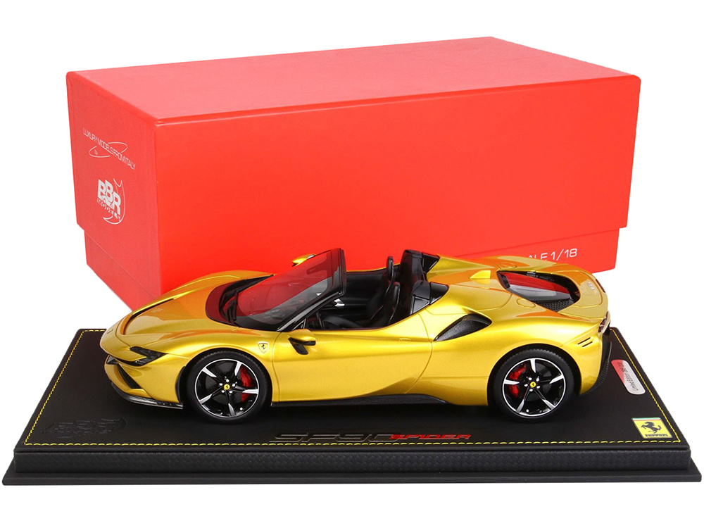Ferrari SF90 Spider Convertible Giallo Montecarlo Yellow with DISPLAY CASE Limited Edition to 200 pieces Worldwide 1/18 Model Car by BBR