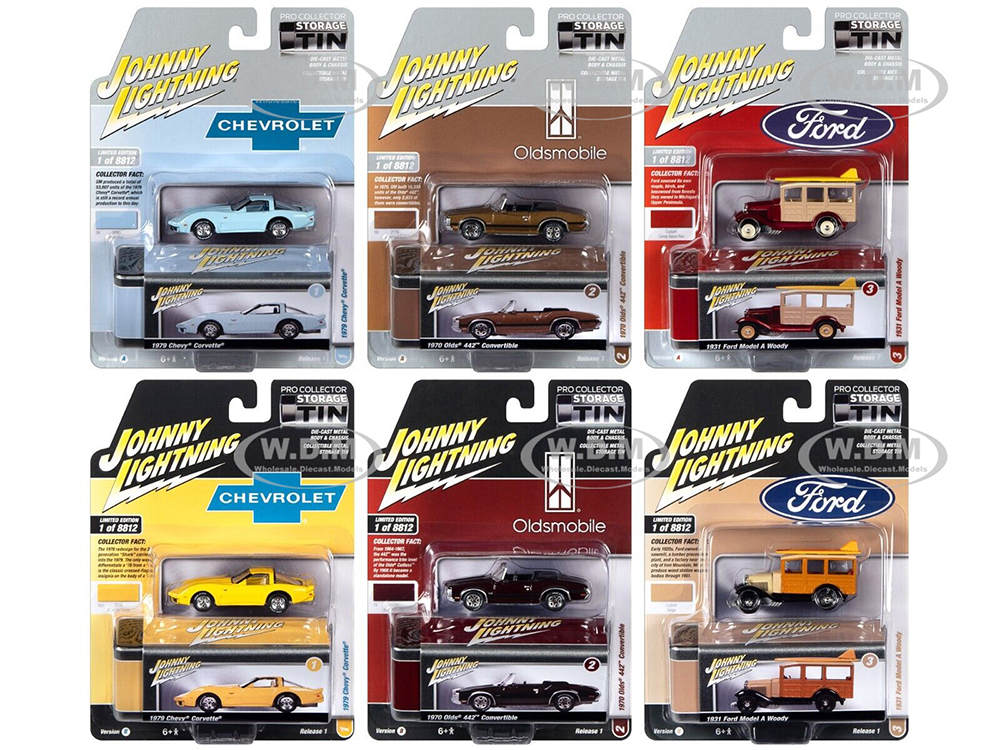 Johnny Lightning Collectors Tin 2023 Set of 6 Cars Release 1 Limited Edition 1/64 Diecast Model Cars by Johnny Lightning