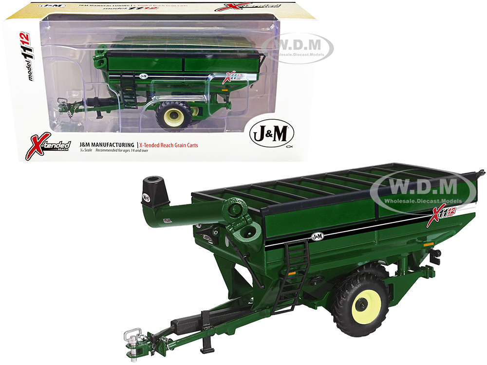 J&amp;M 1112 X-Tended Reach Grain Cart with Dual Wheels Green 1/64 Diecast Model by SpecCast