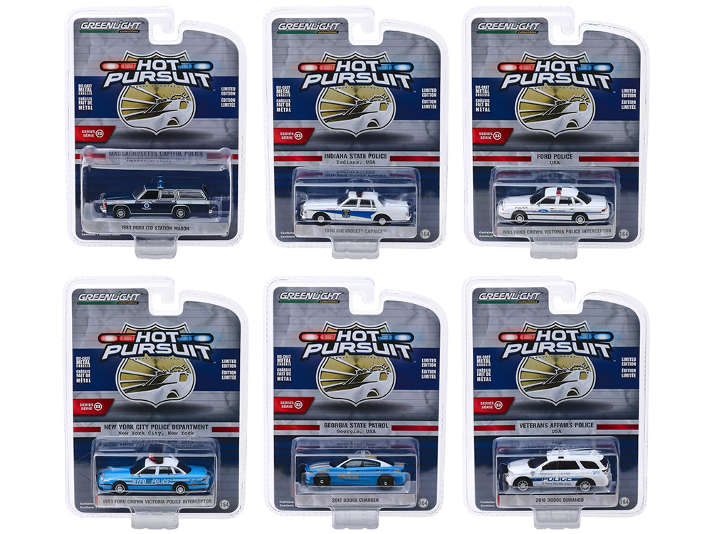 "hot Pursuit" Series 33 Set Of 6 Police Cars 1/64 Diecast Models By Greenlight