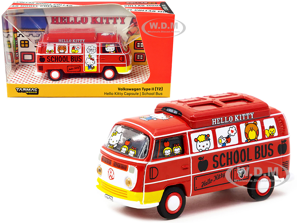 Volkswagen Type II (T2) Van Red Hello Kitty Capsule School Bus Collab64 Series 1/64 Diecast Model Car by Schuco & Tarmac Works