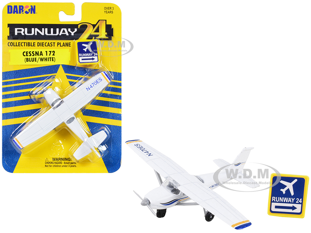 Cessna 172 Aircraft White with Blue and Yellow Stripes 