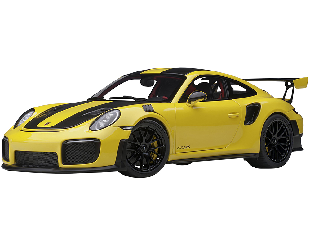 Porsche 911 (991.2) GT2 RS Weissach Package Racing Yellow with Carbon Stripes 1/18 Model Car by Autoart