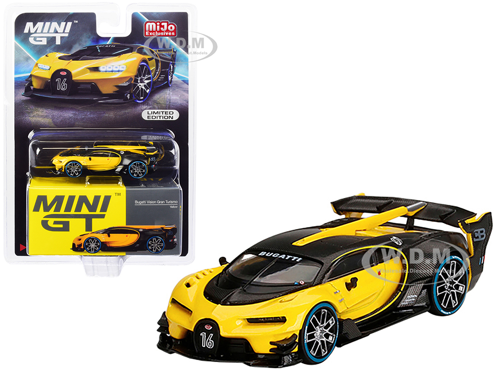 Bugatti Vision Gran Turismo Yellow and Carbon Black 1/64 Diecast Model Car by True Scale Miniatures