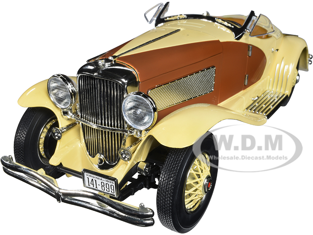 1935 Duesenberg SSJ Speedster Yukon Gold and Chocolate Brown 1/18 Diecast Model Car by Auto World