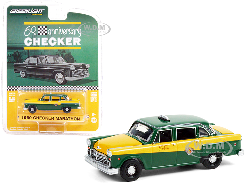 1960 Checker Marathon Taxi Green and Yellow "Checker 60th Anniversary" "Anniversary Collection" Series 12 1/64 Diecast Model Car by Greenlight