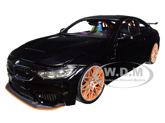 Image of 2016 BMW M4 GTS Metallic Black with Carbon Top and Orange Wheels Limited Edition to 402 pieces Worldwide 1/18 Diecast Model Car by Minichamps