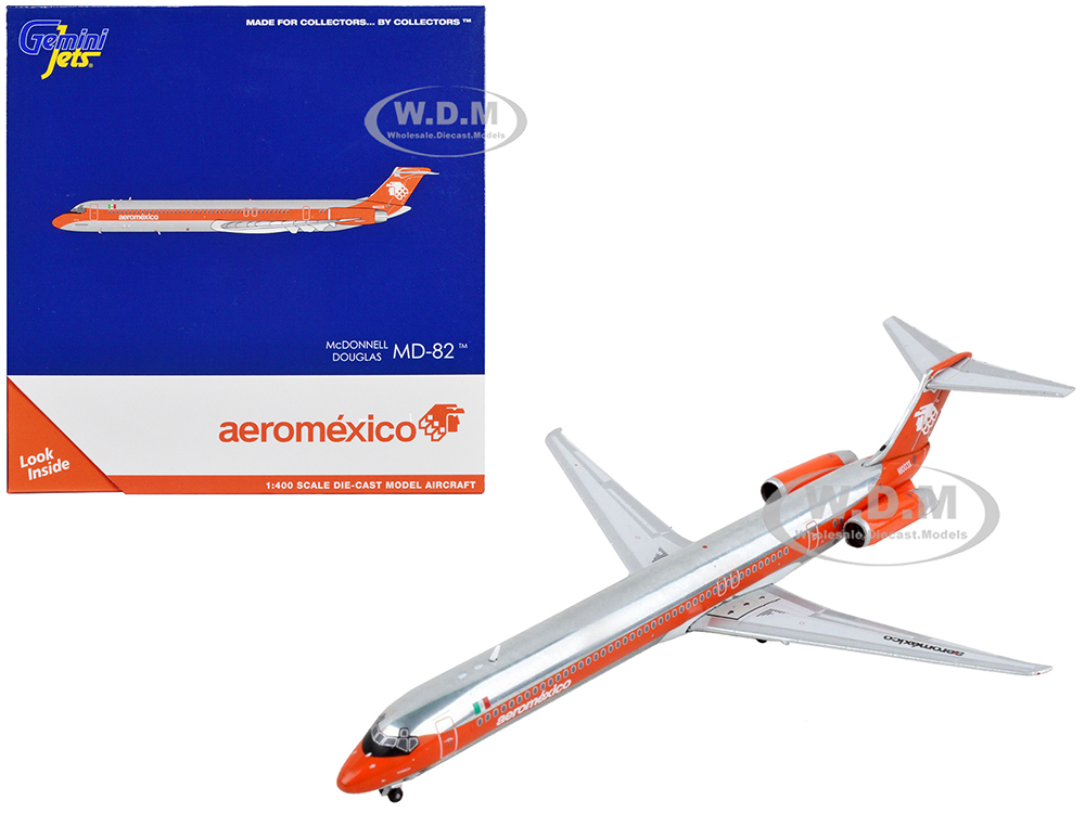 McDonnell Douglas MD-82 Commercial Aircraft AeroMexico Orange and Silver 1/400 Diecast Model Airplane by GeminiJets