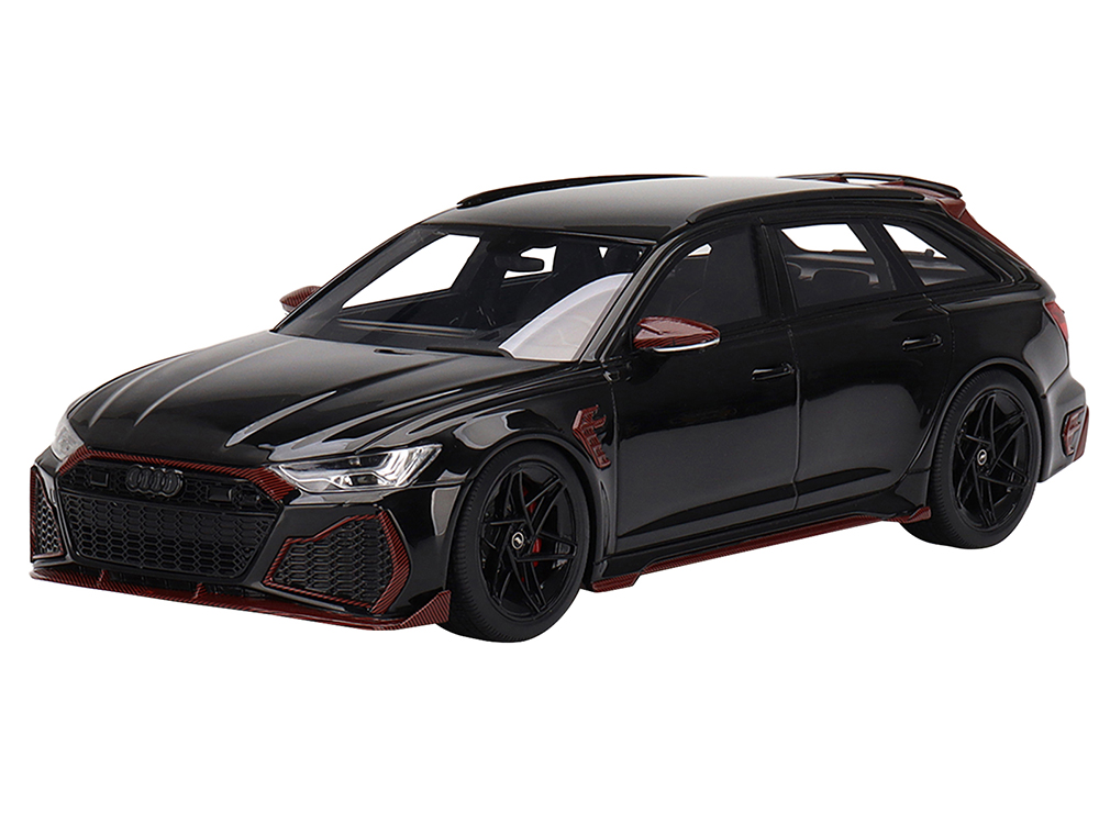 Audi RS6 ABT Johann Abt Signature Edition Black with Red Carbon Accents 1/18 Model Car by Top Speed