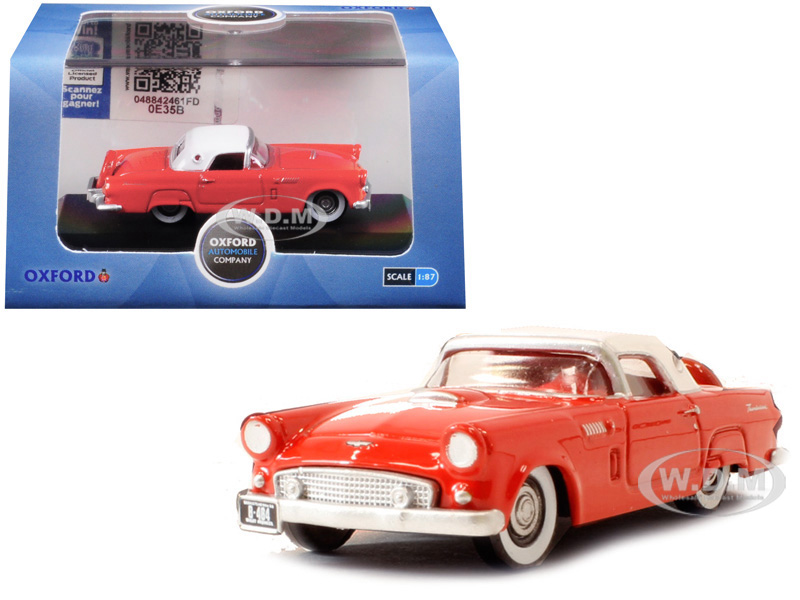 1956 Ford Thunderbird Fiesta Red with Colonial White Top 1/87 (HO) Scale Diecast Model Car by Oxford Diecast