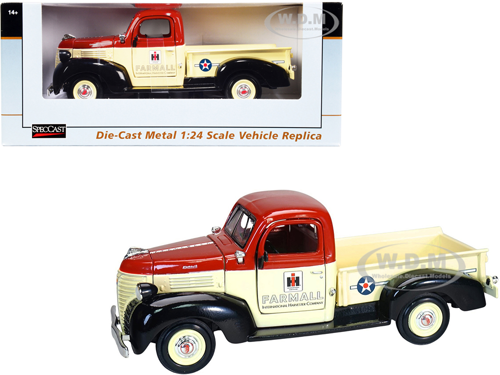 1941 Plymouth Pickup Truck IH Farmall Red and Yellow with Black Bottom 1/24 Diecast Model Car by SpecCast