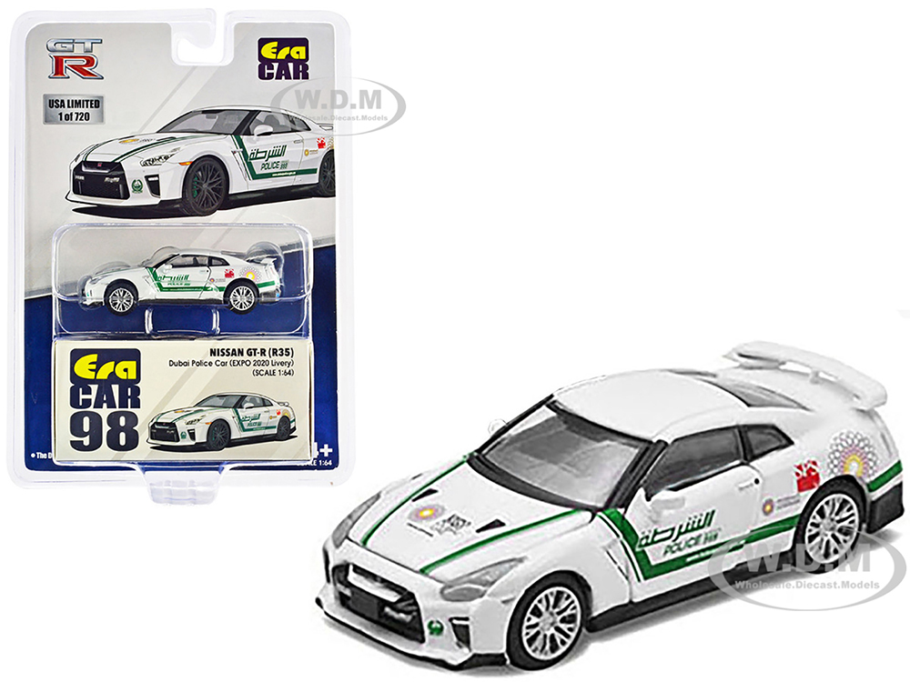 Nissan GT-R (R35) White Dubai Police "EXPO 2020" Livery Limited Edition to 720 pieces Worldwide 1/64 Diecast Model Car by Era Car