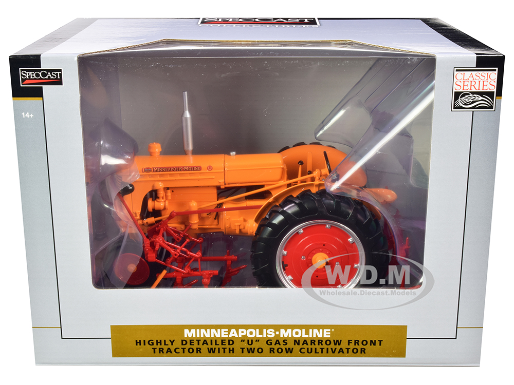 Minneapolis Moline U Gas Narrow Front Tractor with 2-Row Cultivator Orange Classic Series 1/16 Diecast Model by SpecCast