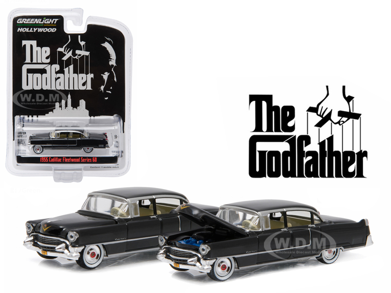 1955 Cadillac Fleetwood Series 60 Special Black "the Godfather" (1972) Movie "hollywood Series" Release 14 1/64 Diecast Model Car By Greenlight