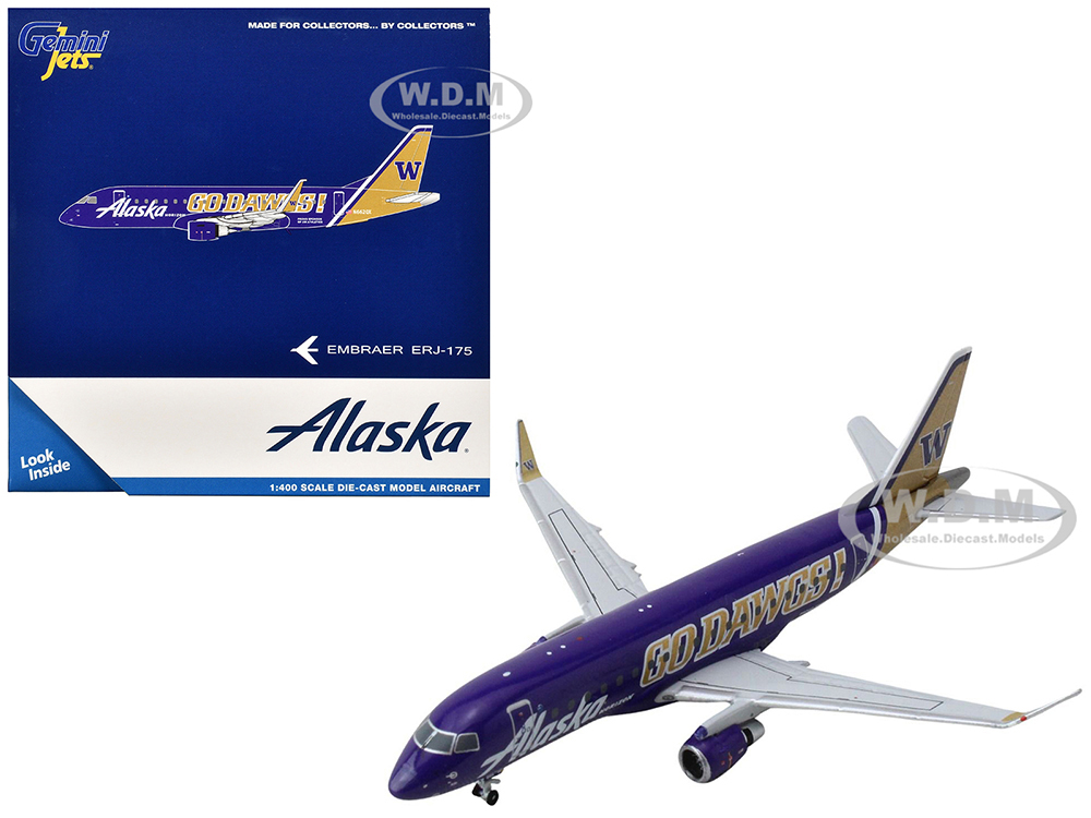 Embraer ERJ-175 Commercial Aircraft Alaska Airlines - Horizon Air - University of Washington Huskies (N662QX) Purple with Gold Tail 1/400 Diecast Model Airplane by GeminiJets