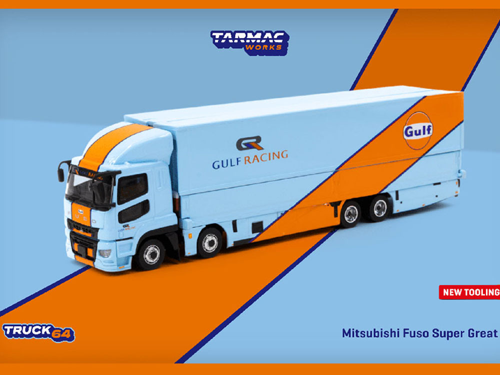 Mitsubishi Fuso Super Great GULF Racing Transporter "Truck64" Series 1/64 Diecast Model by Tarmac Works