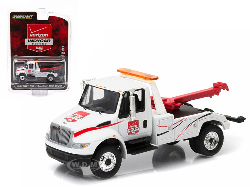 2015 International Durastar 4400 Tow Truck White Verizon Indy Car Series 1/64 Diecast Model By Greenlight