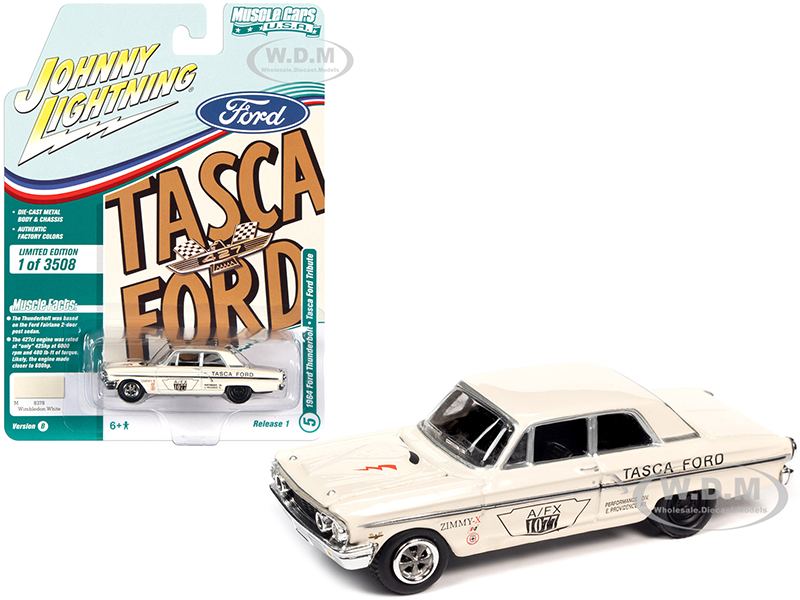1964 Ford Thunderbolt "Tasca" Ford Tribute Wimbledon White with Race Graphics Limited Edition to 3508 pieces Worldwide "Muscle Cars USA" Series 1/64