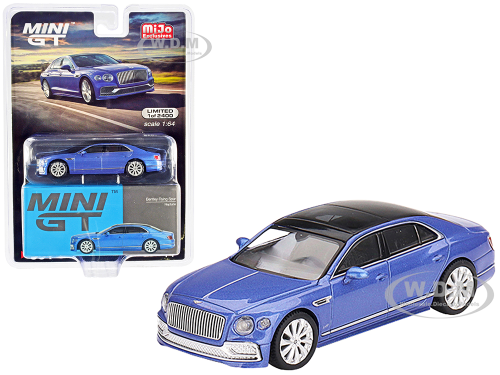 Bentley Flying Spur with Sunroof Neptune Blue Metallic with Black Top Limited Edition to 2400 pieces Worldwide 1/64 Diecast Model Car by True Scale Miniatures