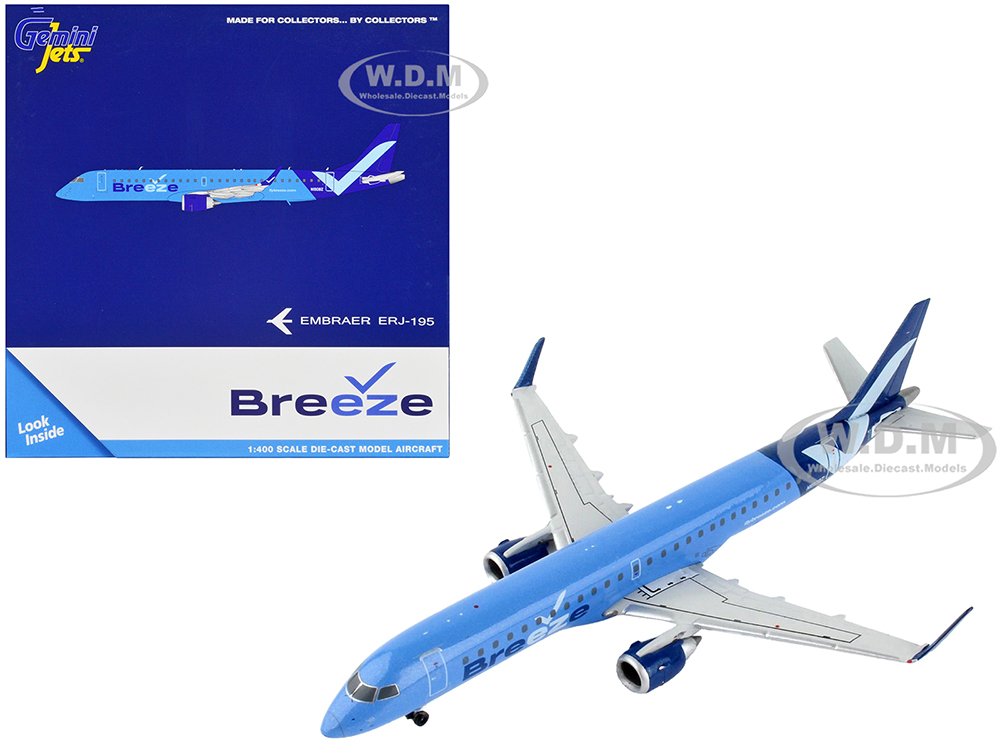 Embraer ERJ-195 Commercial Aircraft Breeze Airways Blue 1/400 Diecast Model Airplane by GeminiJets