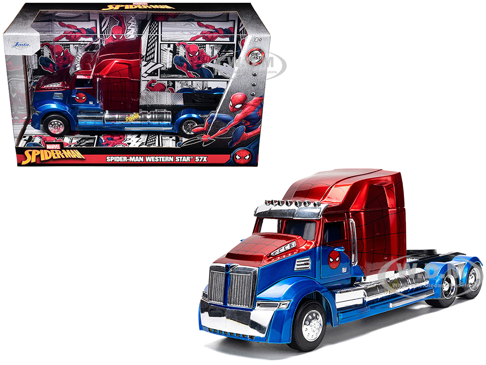 Western Star 57X Truck Tractor Spider-Man Blue and Red Metallic Hollywood Rides Series 1/24 Diecast Model by Jada