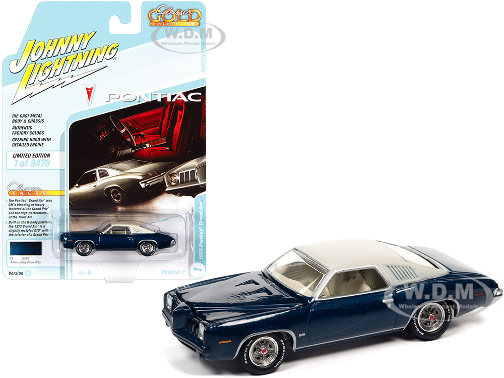 1973 Pontiac Grand Am Admirality Blue Metallic with Cream Top "Classic Gold Collection" Series Limited Edition to 9478 pieces Worldwide 1/64 Diecast