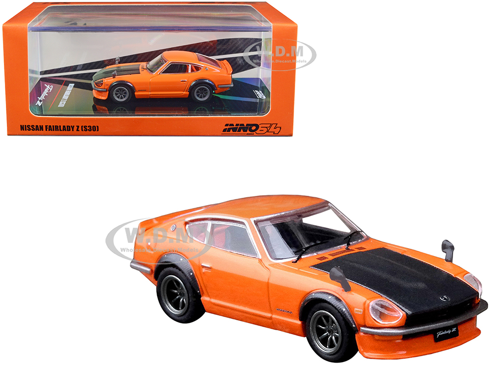 Nissan Fairlady Z (S30) RHD (Right Hand Drive) Orange with Carbon Hood 1/64 Diecast Model Car by Inno Models