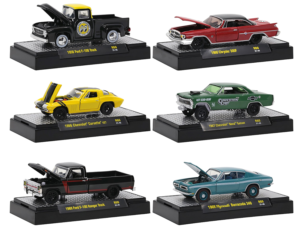 Detroit Muscle Set of 6 Cars IN DISPLAY CASES Release 60 Limited Edition to 8400 pieces Worldwide 1/64 Diecast Model Cars by M2 Machines