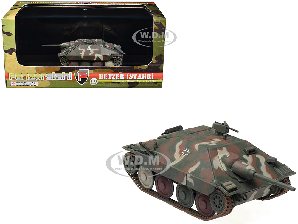 Hetzer (Starr) Tank Destroyer Kampfgruppe Milowitz Prague (1945) German Army 1/72 Diecast Model by Panzerstahl
