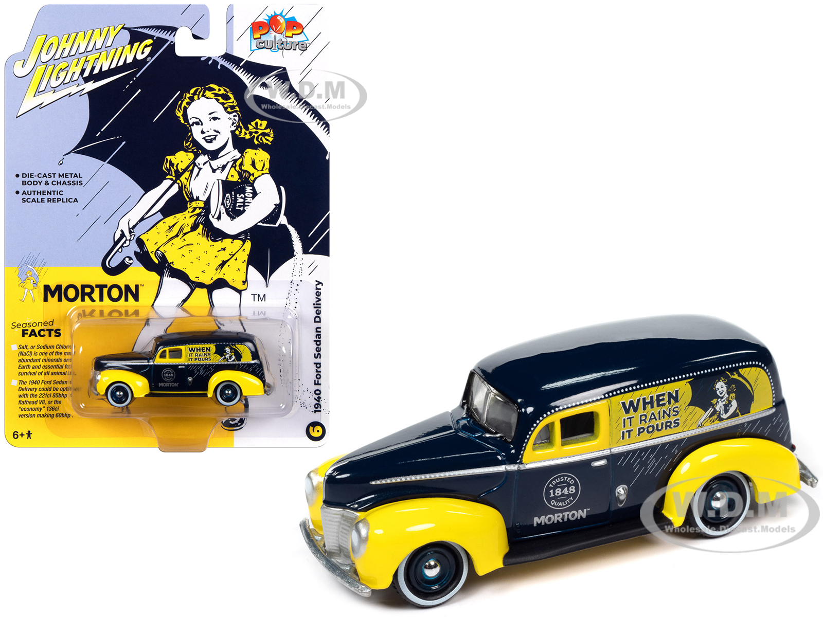 1940 Ford Sedan Delivery Dark Blue and Yellow "Morton Salt" "Pop Culture" 2023 Release 3 1/64 Diecast Model Car by Johnny Lightning