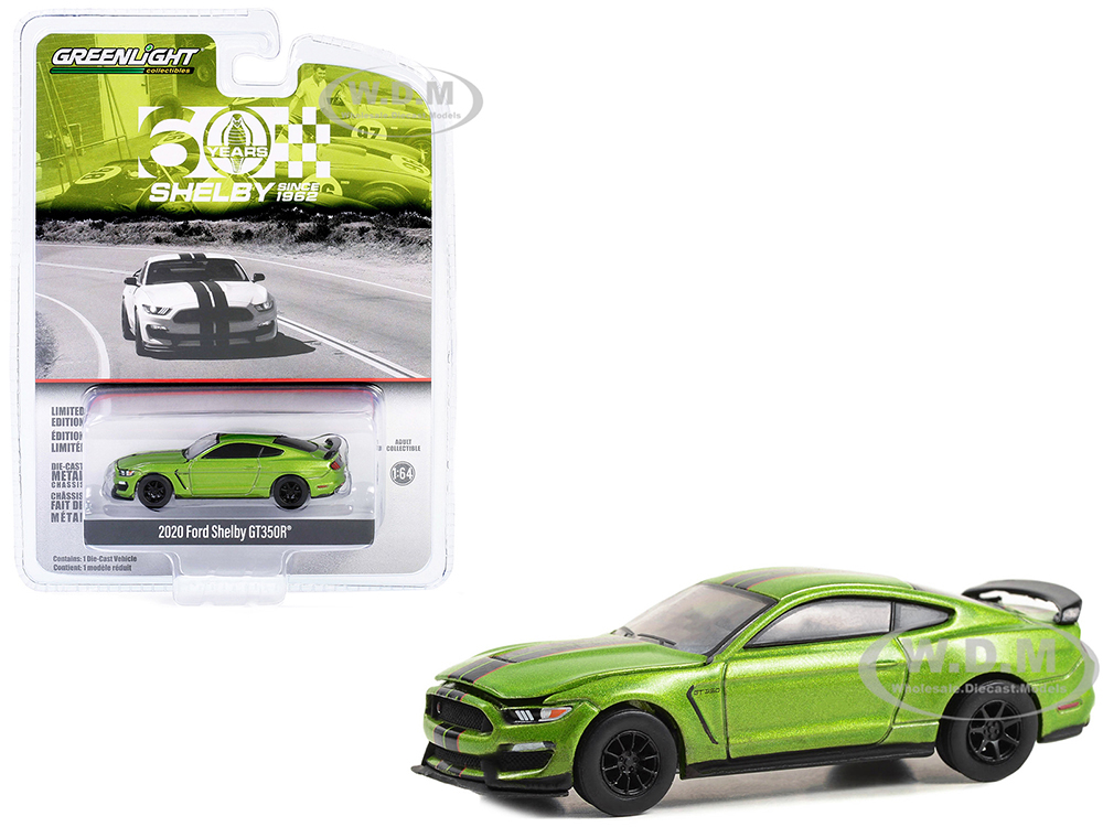 2020 Ford Shelby GT350R Lime Green Metallic with Black Stripes Shelby 60 Years Since 1962 Anniversary Collection Series 16 1/64 Diecast Model Car by Greenlight