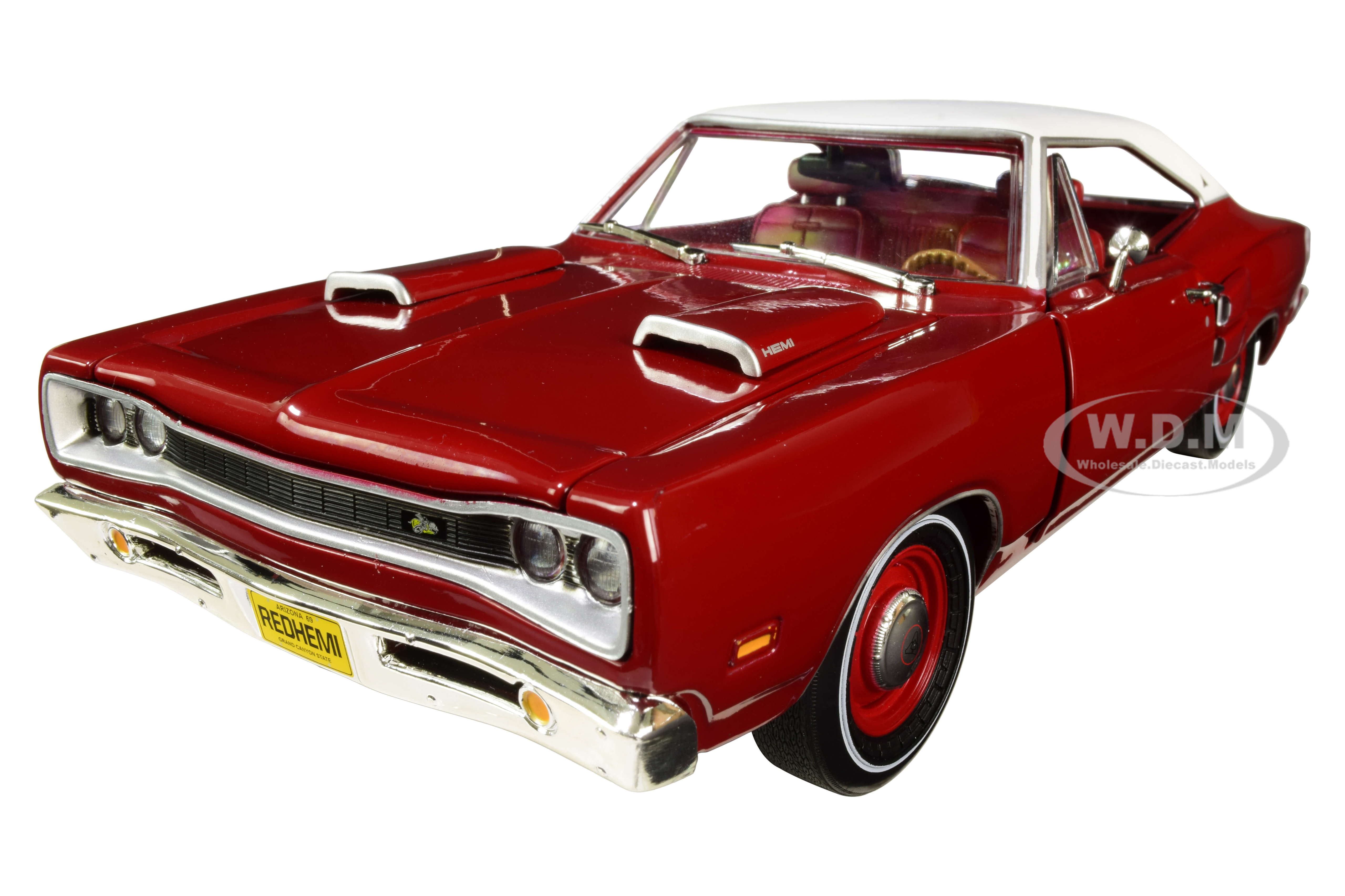 Image of 1969 Dodge Super Bee Hardtop Dark R6 Red with White Top "Class of 1969" 1/18 Diecast Model Car by Autoworld