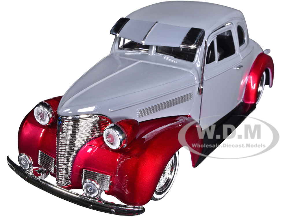 1939 Chevrolet Coupe Lowrider Gray and Red Metallic "Get Low" Series 1/24 Diecast Model Car by Motormax