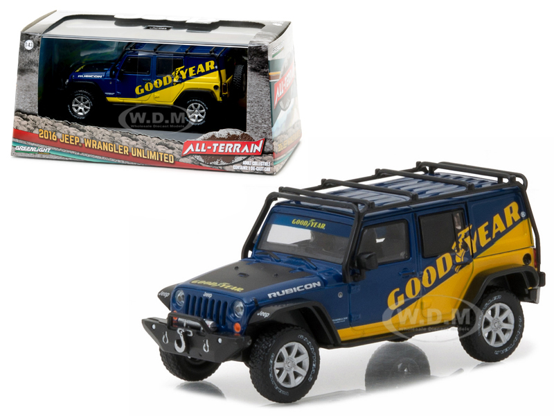 2016 Jeep Wrangler Unlimited Good Year With Roof Rack Fender Flares And Winch With Display Showcase 1/43 Diecast Model Car By Greenlight