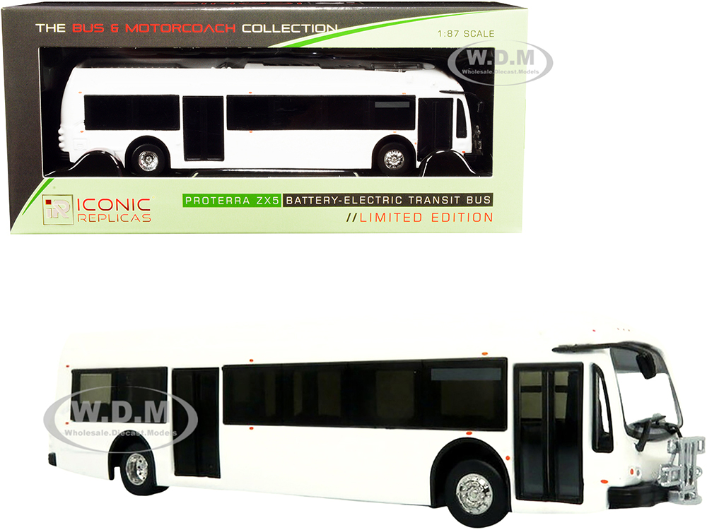 Proterra ZX5 Battery-Electric Transit Bus Blank White The Bus & Motorcoach Collection 1/87 (HO) Diecast Model by Iconic Replicas